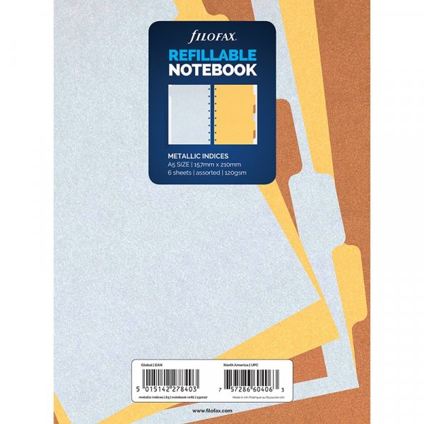 Verwijderbare indexen voor Filofax Notebook - A5 - Metallic