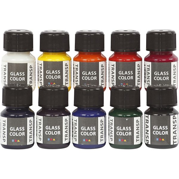 Glasverf transparant - gemengde kleuren - 10 x 30 ml