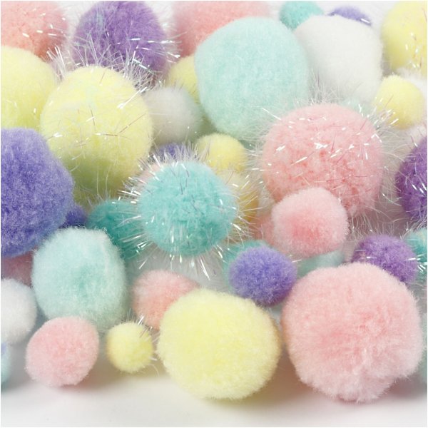 Pompons - pastelkleuren - glitter - 400 gr Pompons - pastelkleuren - glitter - 400 gr