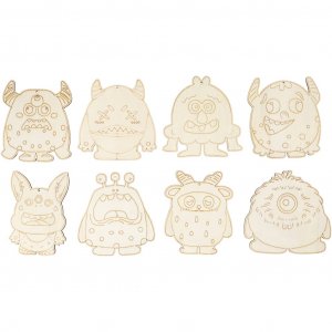 Houten figuurtjes Monster 12,4 cm 8 stuks