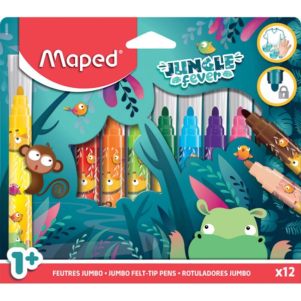 Vezelpennenset - Maped - 12 wasbare pennen Jumbo Jungle Fever