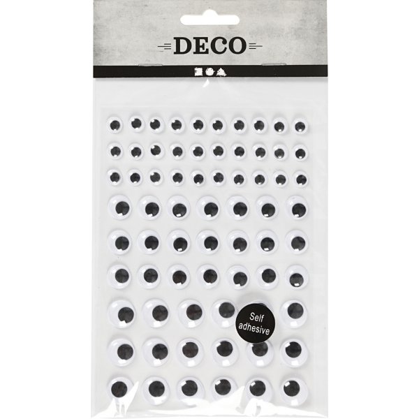 Beweegbare ogen - wit - zelfklevend - 8+12+14 mm - 69 stuks