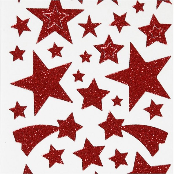 Glitterstickers - rood - sterren - 2 vellen Glitterstickers - rood - sterren - 2 vellen
