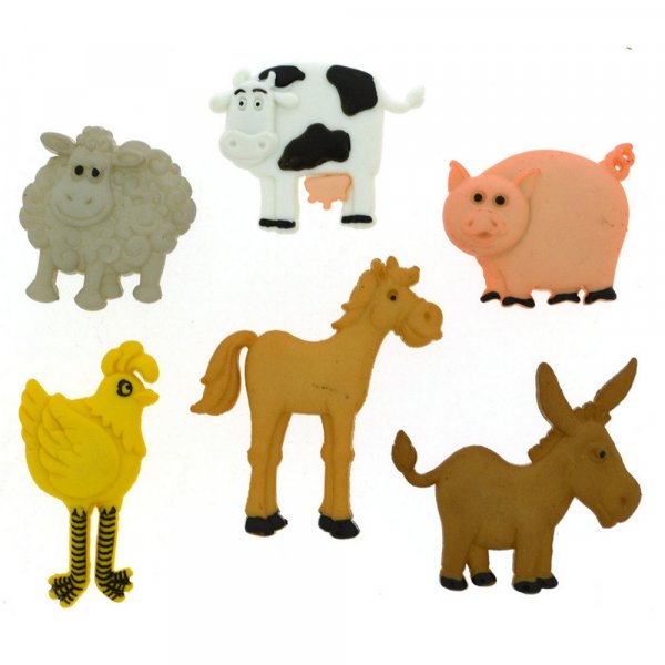 Veelkleurige knopen 28x20 - 30x35 mm - Fun farm