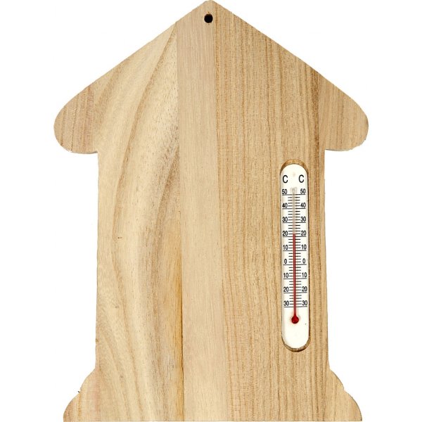 Houten huis met thermometer Houten huis met thermometer