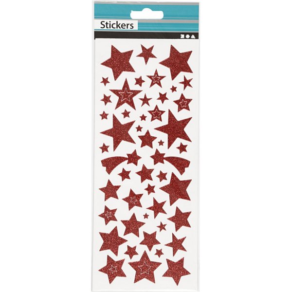 Glitterstickers - rood - sterren - 2 vellen Glitterstickers - rood - sterren - 2 vellen