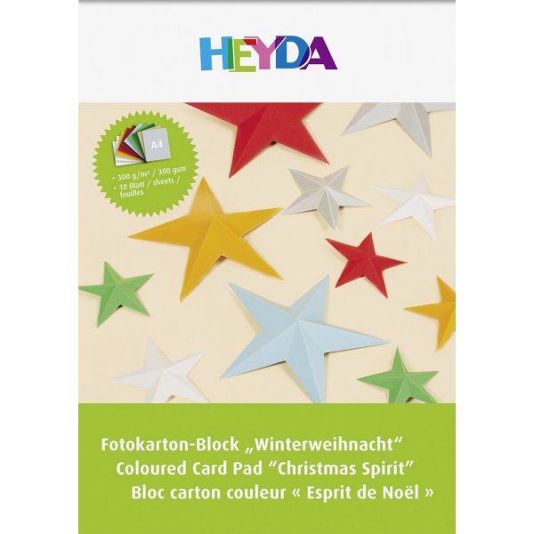 Blok gekleurd papier A4 300 g - 10 pagina\\\'s kerstkleuren