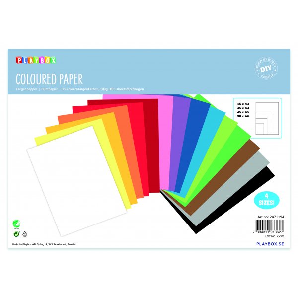 Gekleurd papier, 100 gr, 195 vellen Gekleurd papier, 100 gr, 195 vellen