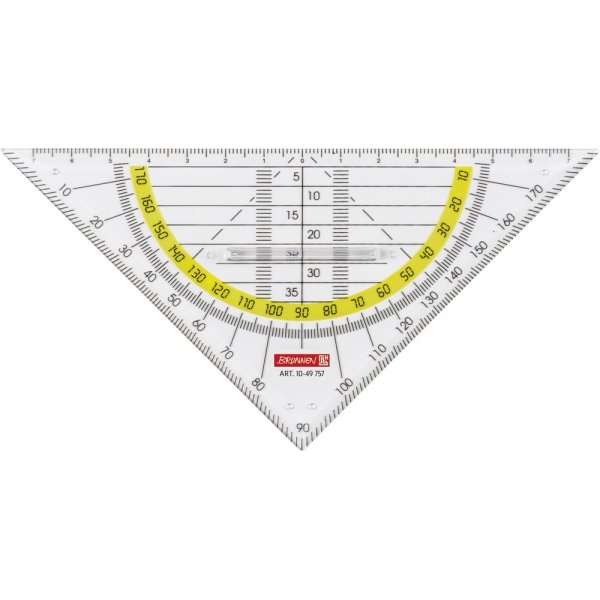 Driehoeksliniaal met gradenboog 16 cm transparant (met grip)