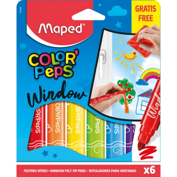 Vezelpotlodenset - Maped - ColorPeps 6 raampotloden + microvezeldoek