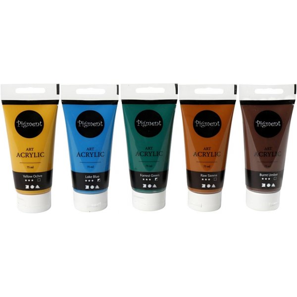 Pigment Art Acrylic - mengkleuren - natuurlijke kleuren - halfglans - 5 x 75 ml Pigment Art Acrylic - mengkleuren - natuurlijke kleuren - halfglans - 5 x 75 ml