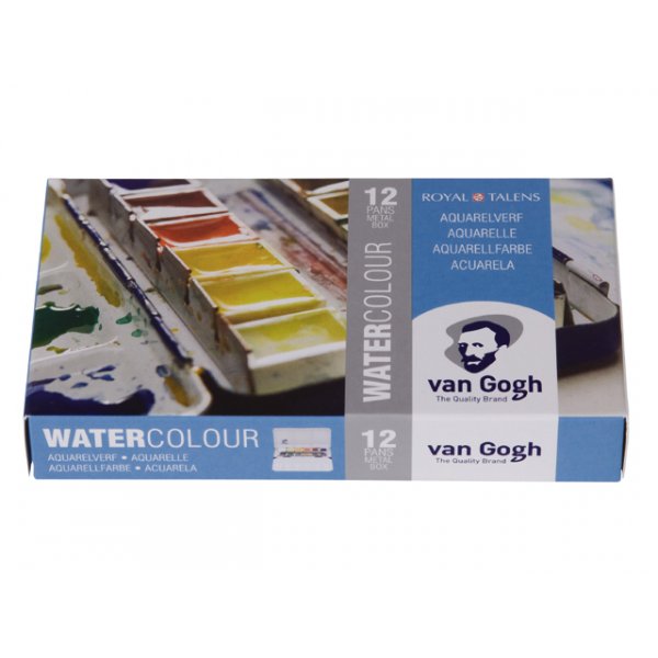 Van Gogh aquarelset in metalen doosje  kopje (12 kleuren & penseel)