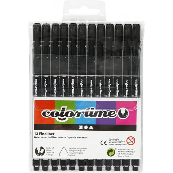 Colortime Fineliner Marker - zwart - 12 st Colortime Fineliner Marker - zwart - 12 st