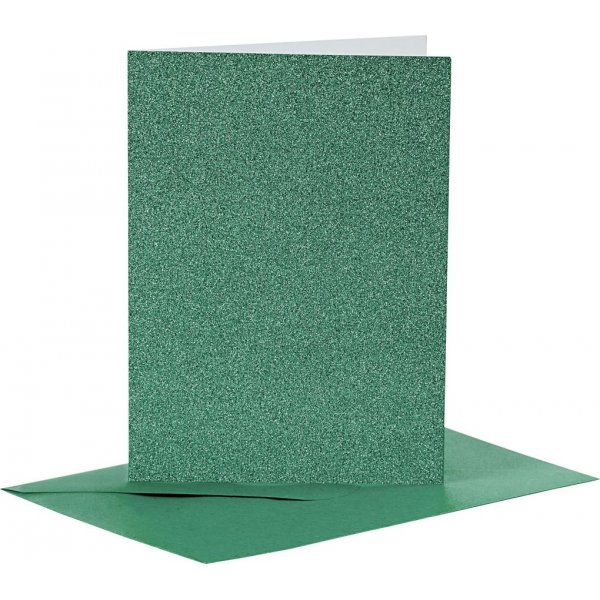 Kaarten en enveloppen - groen - glitter - 4 sets