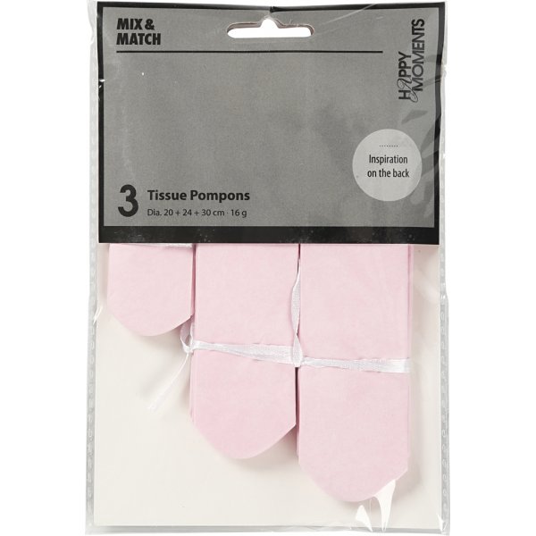 Papieren pompons - lichtrood - 3 st