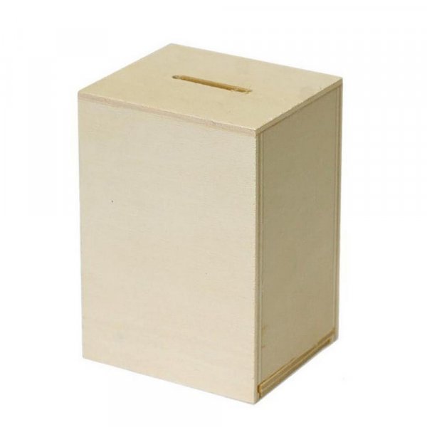 Spaarvarken in onbehandeld hout Rechthoekig - 70x100x60 mm