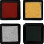 Stempelkussen 3,5 x 3,5 cm - goud - bladgroen - kerstrood - zilver - 4 st