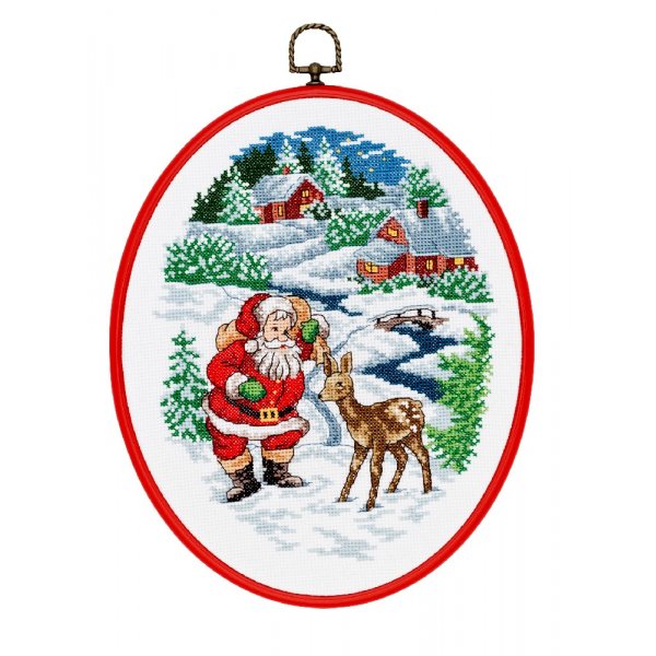 Borduurpakket Canvas - Kerstman met hert