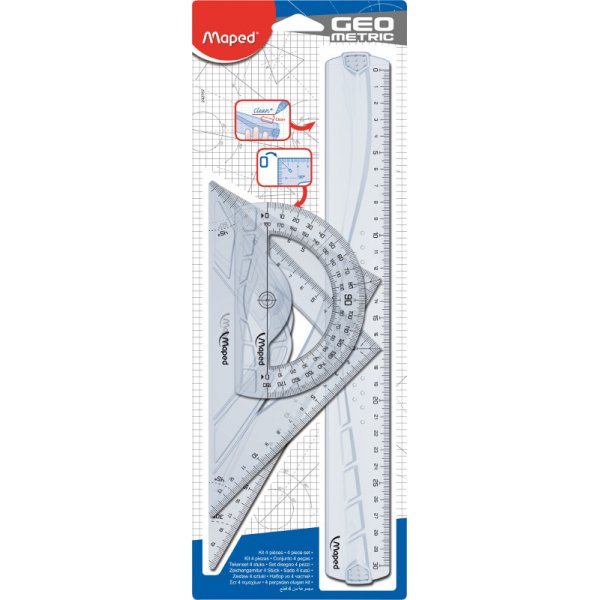 Klassieke liniaalset - Maped - liniaal van 30 cm, gradenboog van 80/12 cm, liniaal van 45/21 cm en liniaal van 60/21 cm