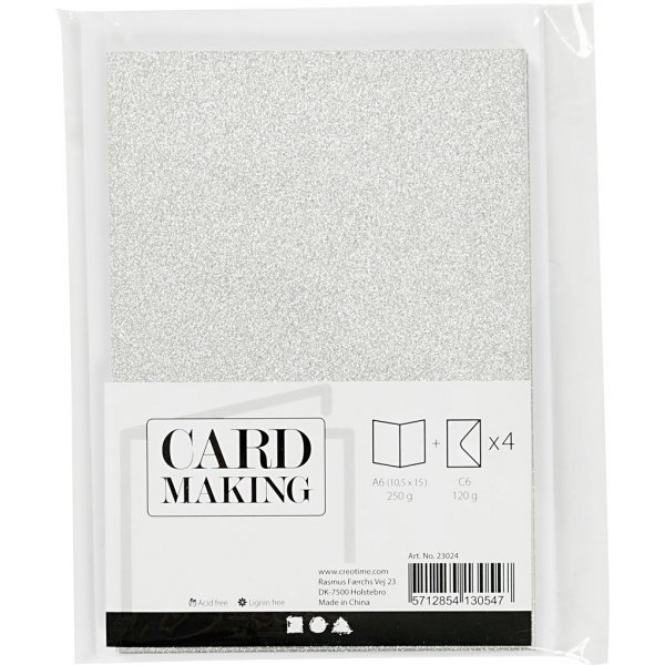 Kaarten en enveloppen - zilver - glitter - 11,5 x 16,5 cm - 4 sets Kaarten en enveloppen - zilver - glitter - 11,5 x 16,5 cm - 4 sets