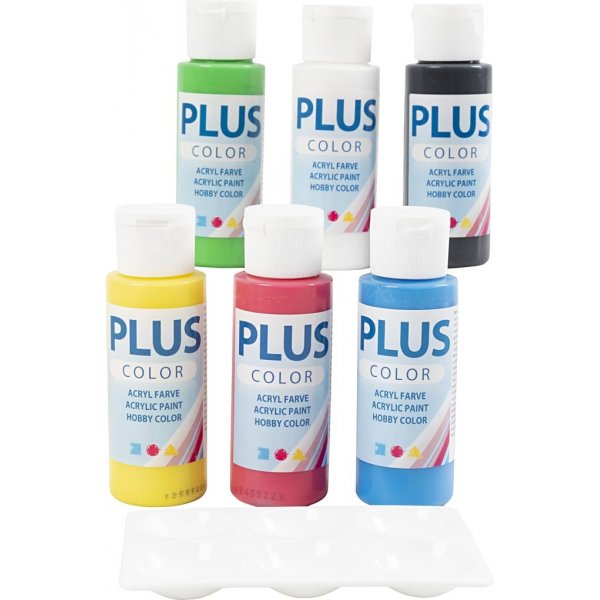 Plus Color Hobbyverf - primaire kleuren - 6 x 60 ml Plus Color Hobbyverf - primaire kleuren - 6 x 60 ml