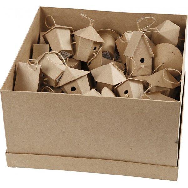 Vogelhuisjes - papier-mach - Mini - 6 x 10 st