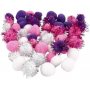 Pompons - paars - lichtrood - wit - 48 st