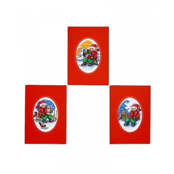 Borduurpakket Kerstkaart - Zittende Kerstmannen