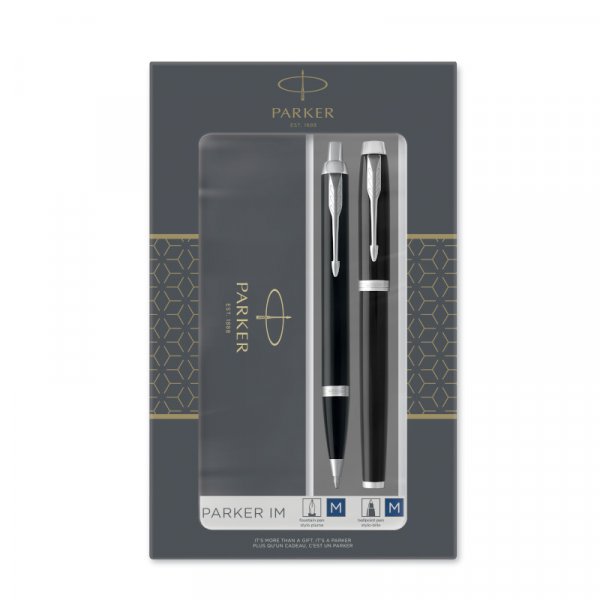 Parker Duo Set IM Zwart - Balpen en Vulpen - Medium Blauw