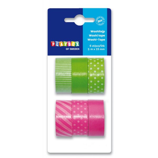 Washitape 6-pack groen roze