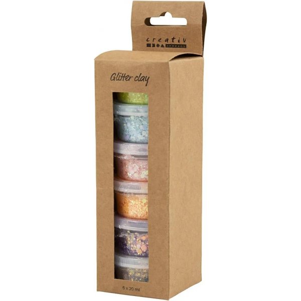 Glitterklei, pastelkleuren, 6x20 ml