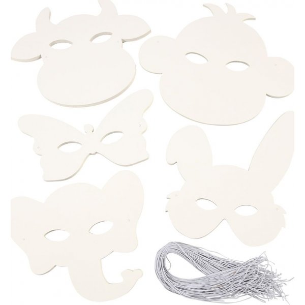Kartonnen maskers - wit - dierenmotief - 100 st