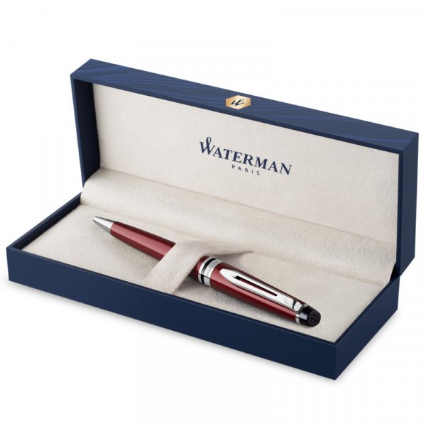 Balpen Waterman Expert Donkerrood - Chromen Rand - Medium