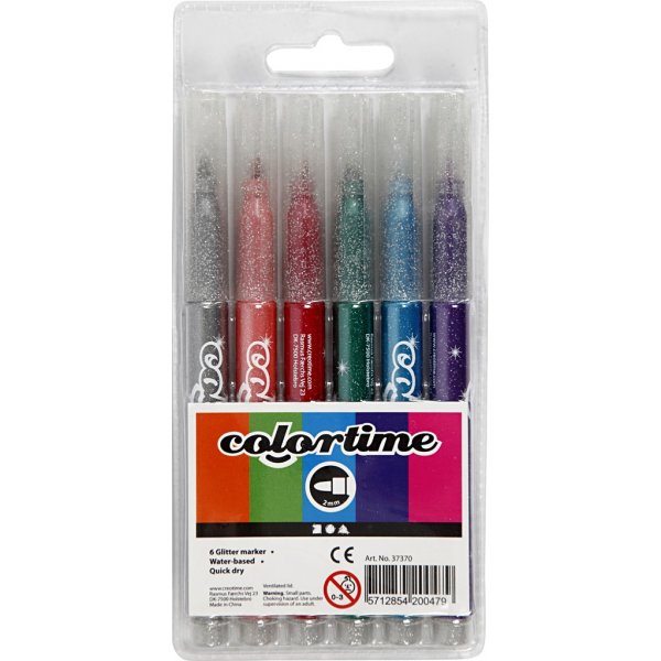 Colortime Glittermarker - gemengde kleuren - 2 mm - 6 st