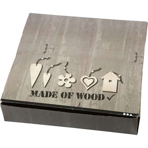 Houten decoraties 5 verschillende designs - 100 st Houten decoraties 5 verschillende designs - 100 st