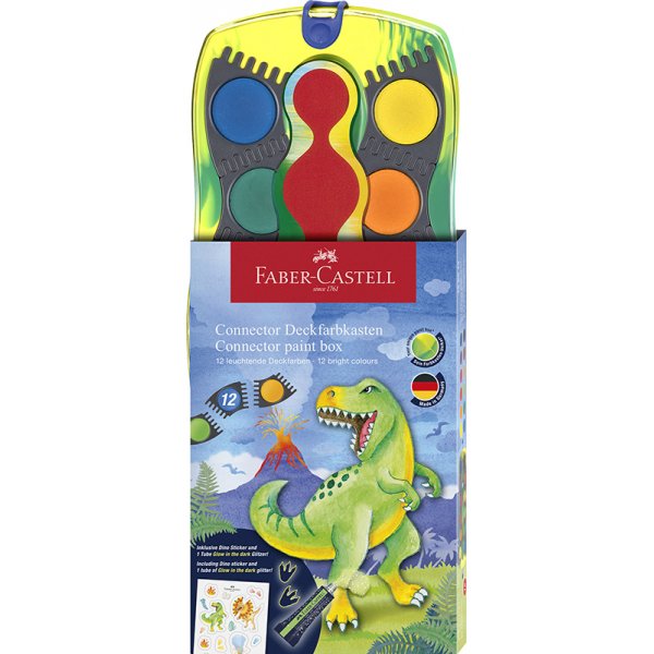 Kleurenset - Faber-Castell - Connector verfdoos - Dinosaurus - 12 kleuren