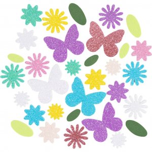Schuimstickers met vlinder-, bloem- en bladmotief, 9-43 mm, pastelkleuren, 120 stuks