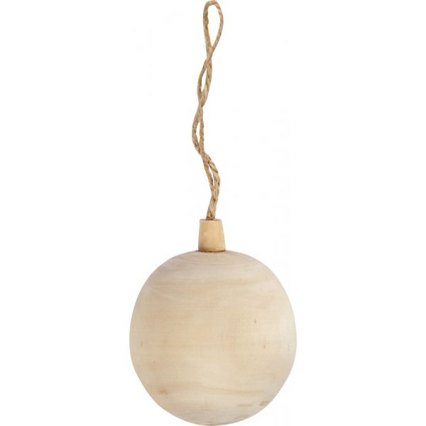 Houten kerstbal met ophanging - 6,4 cm