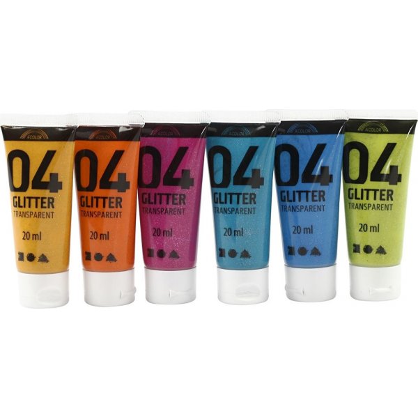 Schoolverf - Acryl - Glitter - gemengde kleuren - 6 x 20 ml
