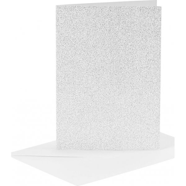 Kaarten en enveloppen - zilver - glitter - 11,5 x 16,5 cm - 4 sets