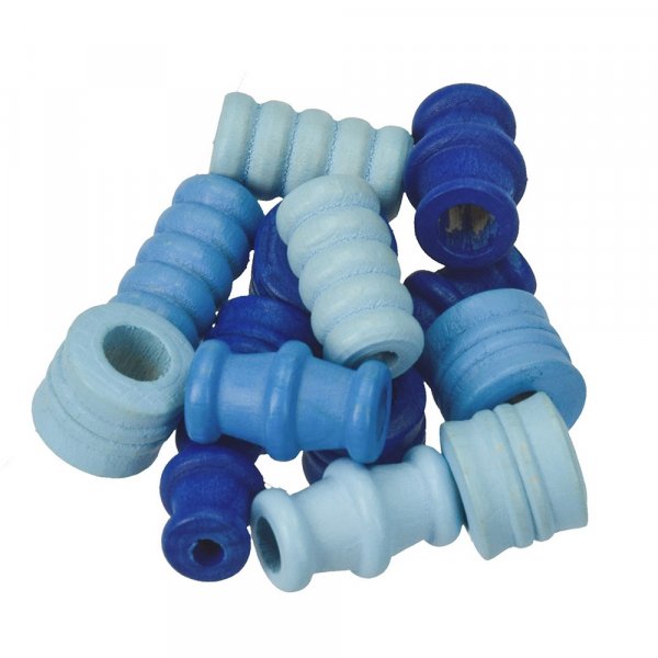 Houten kralen - blauw mix 28 st. kleur-vorm mix