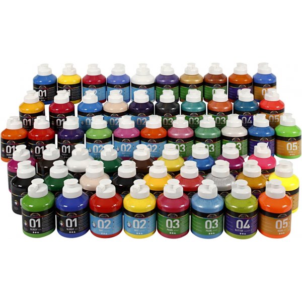 A-Color Acrylverf - gemengde kleuren - 57 x 500 ml A-Color Acrylverf - gemengde kleuren - 57 x 500 ml