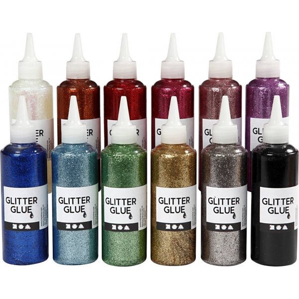 Glitterlijm - gemengde kleuren - 12 x 118 ml