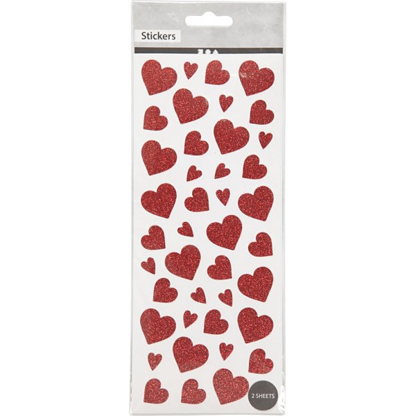 Glitterstickers - rood - harten - 2 vellen Glitterstickers - rood - harten - 2 vellen