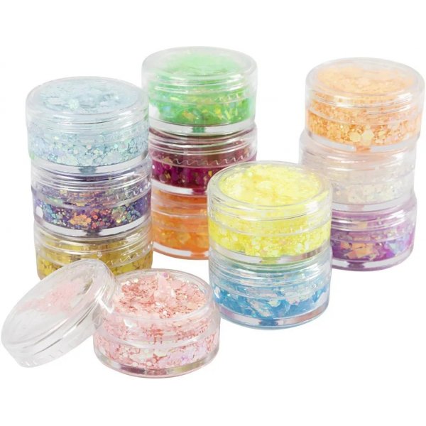 Glitterklei, gemengde kleuren, 12x5 ml Glitterklei, gemengde kleuren, 12x5 ml
