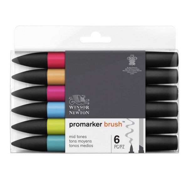 BrushMarker W&N - Middentonen 6 pennen