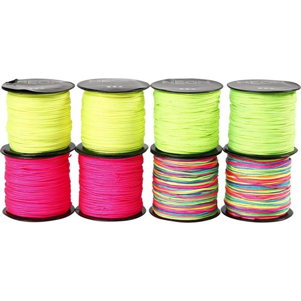 Stropdaskoord - neon groen - neon roze - neon geel - neon mix - 8 x 28 m