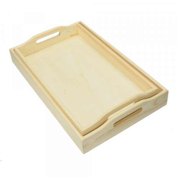Houten dienbladenset 42,5 x 26,5 x 7 cm - onbehandeld 2-delig