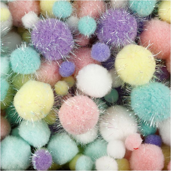Pompons - pastelkleuren - glitter - 400 gr Pompons - pastelkleuren - glitter - 400 gr
