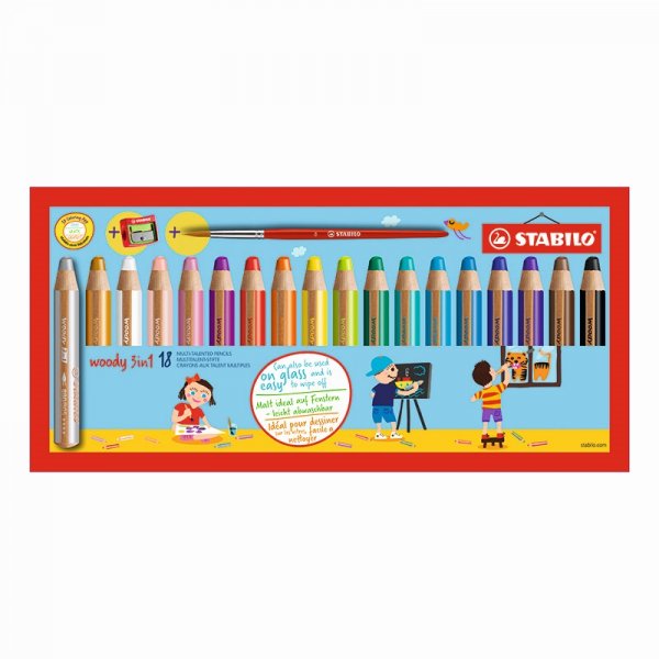 Kleurpotlood Woody met puntenslijper - 18-pack